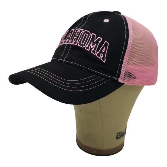 Real Time Oklahoma Mesh Snapback Cap Trucker Baseball Hat Pink Black Embroidered - Picture 2 of 13